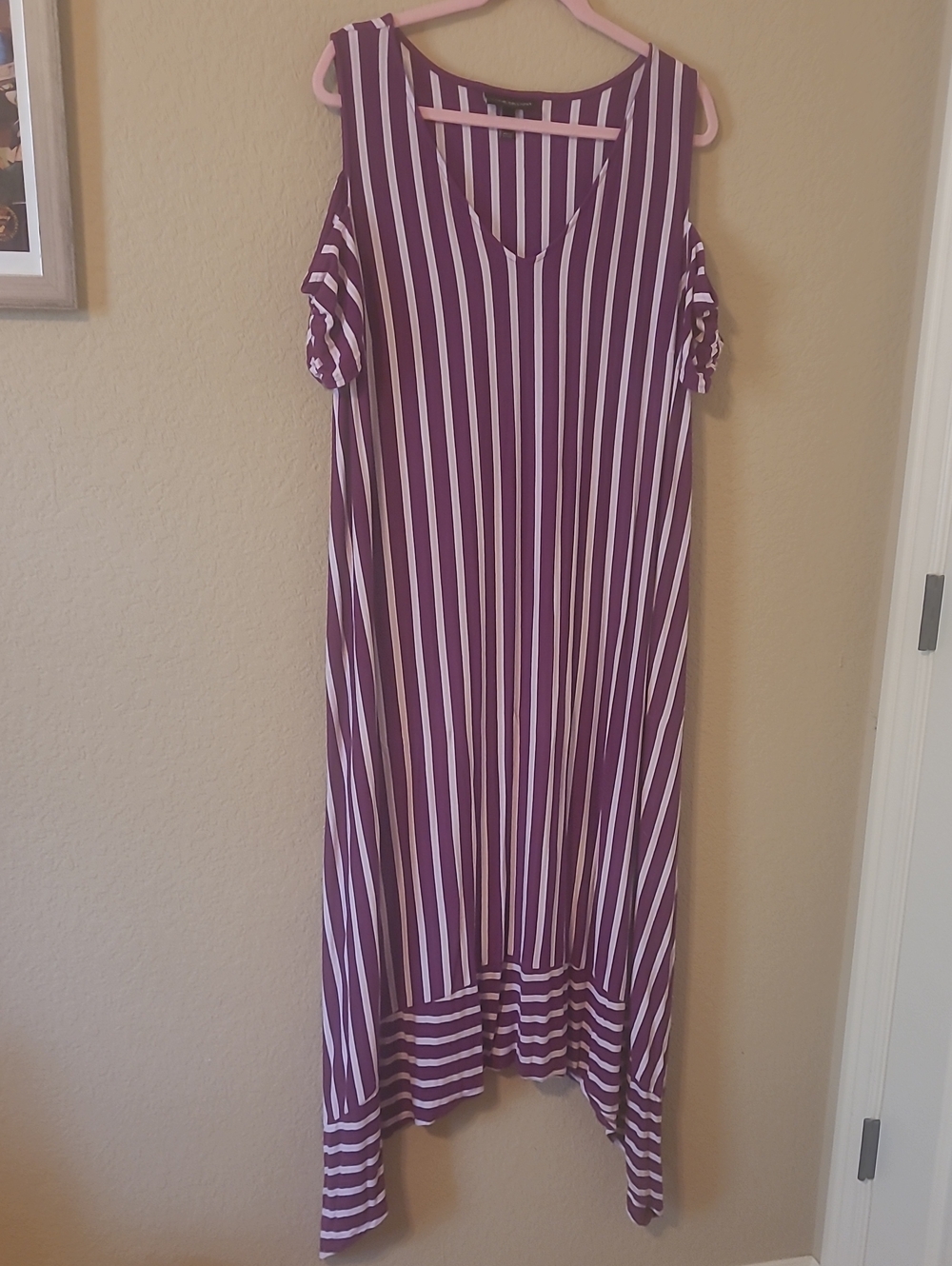 Lane Bryant Purple & White Striped High-Low Cold-Shoulder Maxi